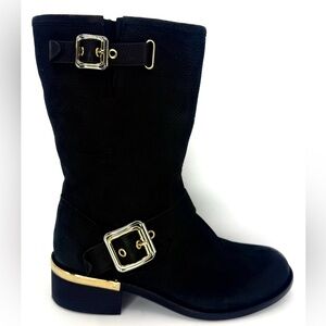 Vince Camuto Black Suede Mid-Calf Boots w/ Gold Hardware | Women’s 6.5